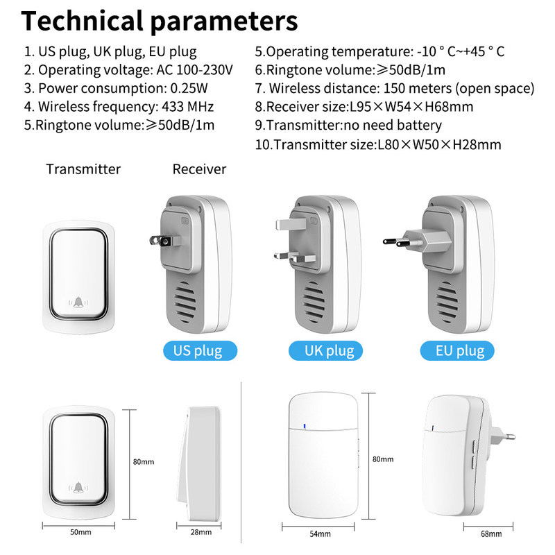 Гнездо лампы света дистанционного управления пролома в стене само- приведенное в действие водоустойчивое 150M дистанционного управления дверного звонока
