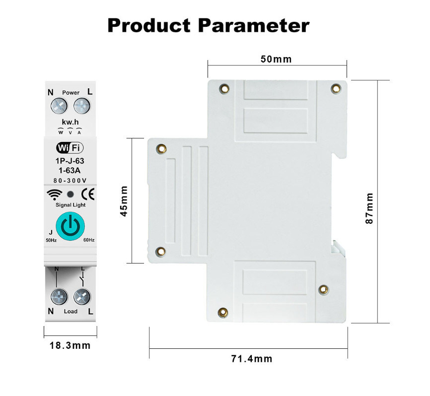 Tuya WiFi Smart Circuit Breaker Switch Single Phase Metering Over Current Remote Mobile Control Timer многофункциональный таймер для дистанционного управления мобильными устройствами