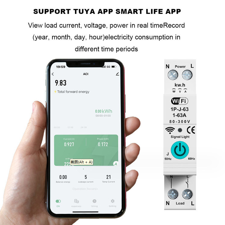Tuya WiFi Smart Circuit Breaker Switch Single Phase Metering Over Current Remote Mobile Control Timer многофункциональный таймер для дистанционного управления мобильными устройствами