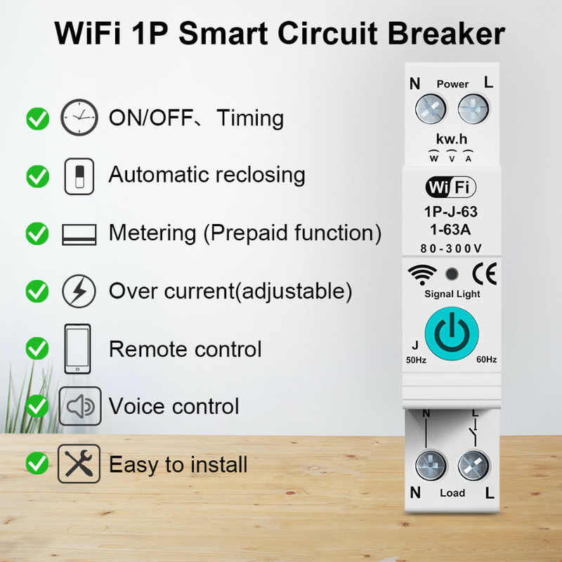 Tuya WiFi Smart Circuit Breaker Switch Single Phase Metering Over Current Remote Mobile Control Timer многофункциональный таймер для дистанционного управления мобильными устройствами