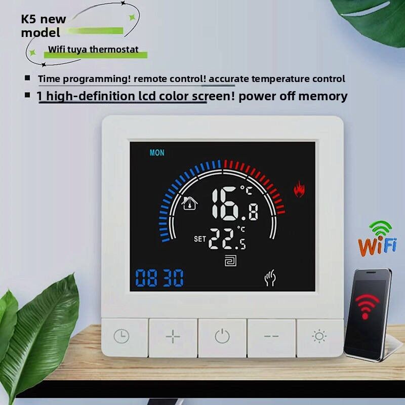SIXWGH Tuya Умный термостат Wi-Fi Управление через приложение OLED-дисплей Дизайн с ползунком Голосовое управление 7-дневное расписание Нагрузка 16А Работает дома